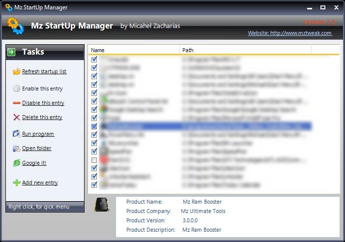 윈도 시작 프로그램 관리 Mz StartUp Manager 2.3 썸네일
